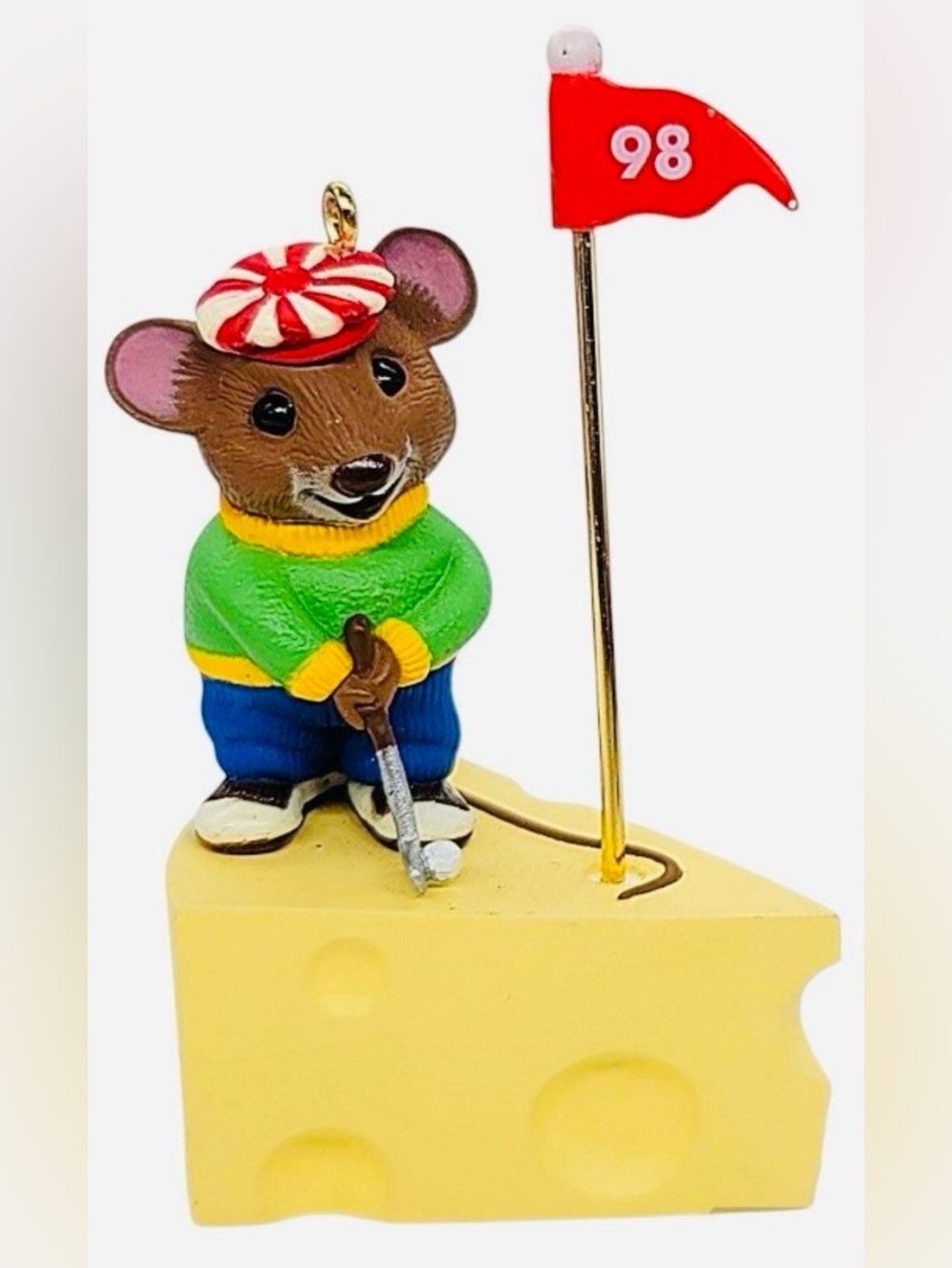 1998 Puttin’ Around Hallmark Brown Mouse Golfer Figurine in Green Sweater